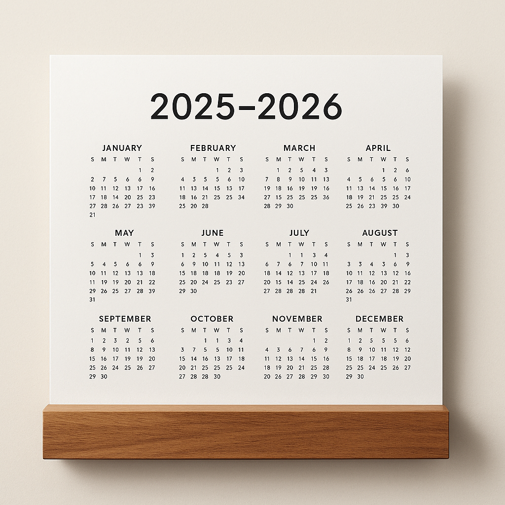 Minimalist desk calendar square ratio