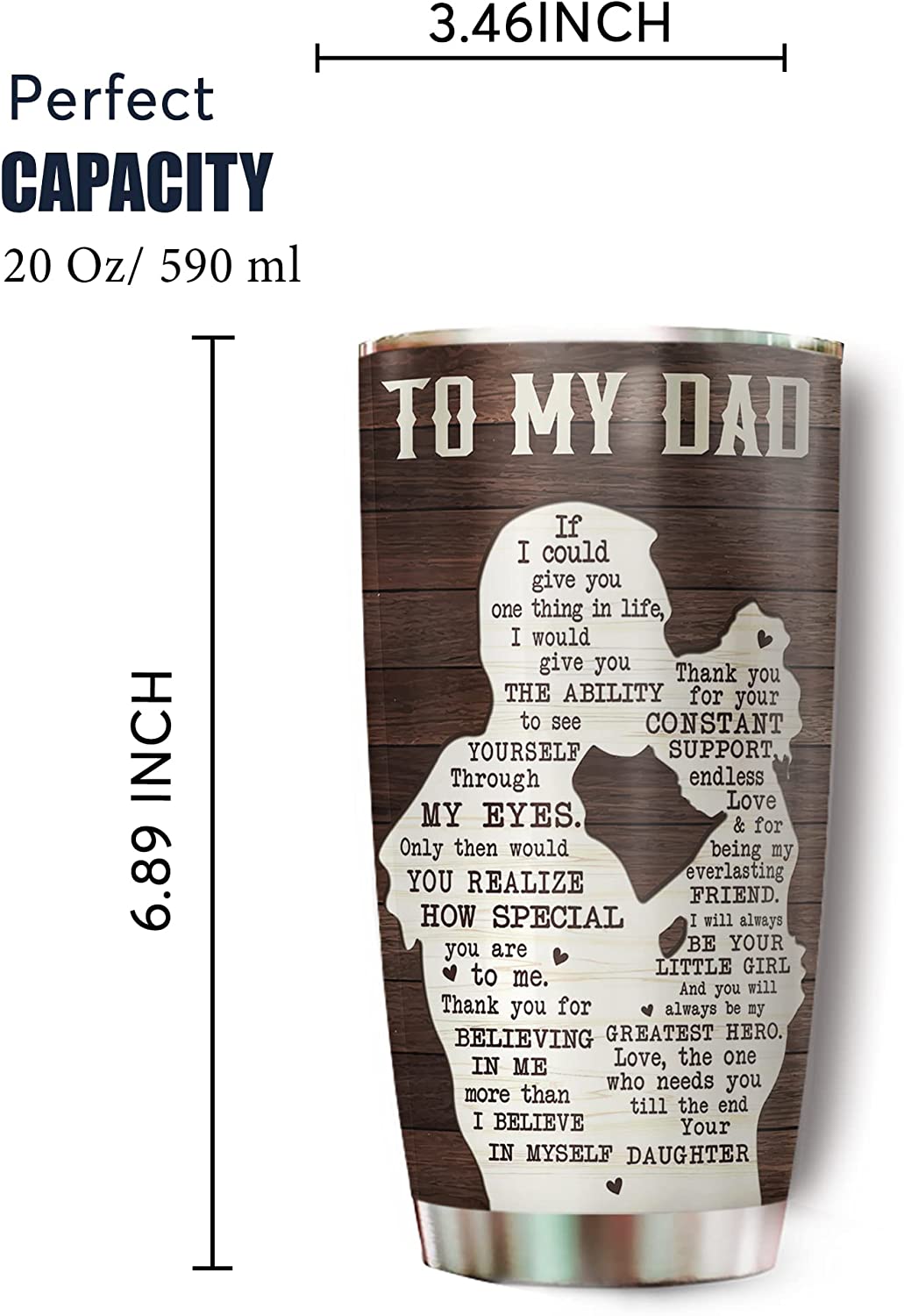 To My Dad Birthday Gifts From Daughter - Best Dad Ever Travel Stainless Steel Tumbler 20oz With Lid, Thank You Gifts For Dad On Father's Day, Valentine's Day, Christmas Novelty Gifts From Daughter Cup