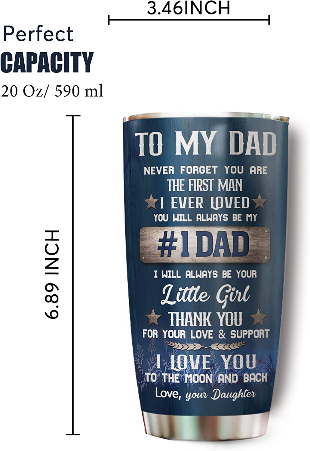 Dad Gifts From Daughter - To My Dad From Daughter 20oz Stainless Steel Tumbler, Best Dad Ever Travel Coffee Cup, Novelty Presents For Daddy, Thank You Gifts For Dad On Birthday, Fathers Day, Holiday
