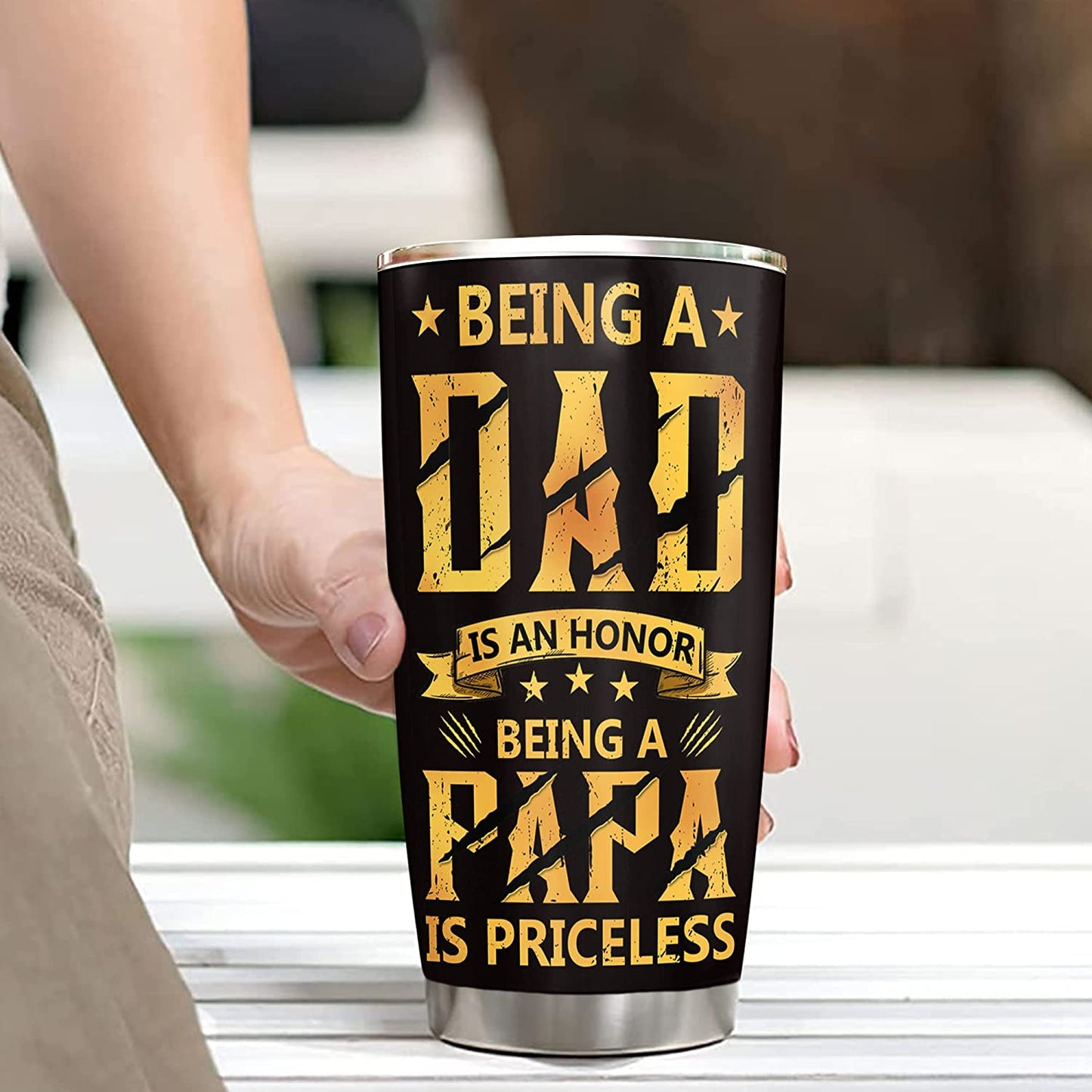 Papa Bear Tumbler - Great Fathers Day Gift - Best Dad Stainless Steel Coffee Tumbler 20oz For New/Step/Bonus Dad - Birthday, Christmas, Fathers Day Gift Ideas From Daughter Or Son Novelty Cups